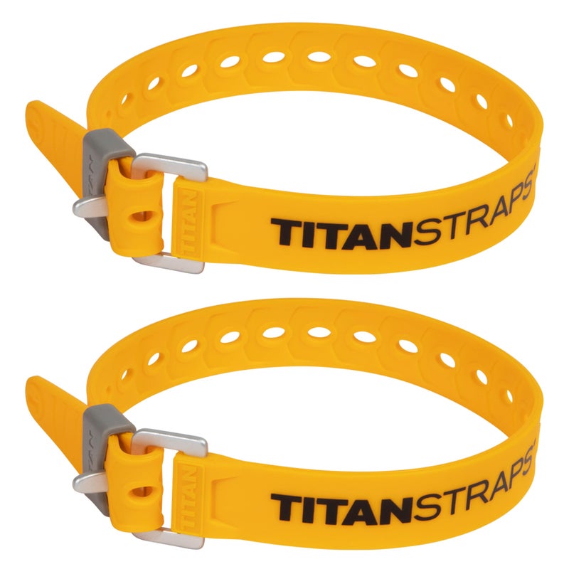 TitanStraps Titan Utility Straps â€“ Easy-to-Use, Reliable Tension Straps for Securing Bike & Moto Gear, Skis, Hoses, Field Repair â€“ Use in Frigid Temp â€“ 60 lb.Working Load, 18" Length, School Bus Yellow, 2-Pack - Image 1
